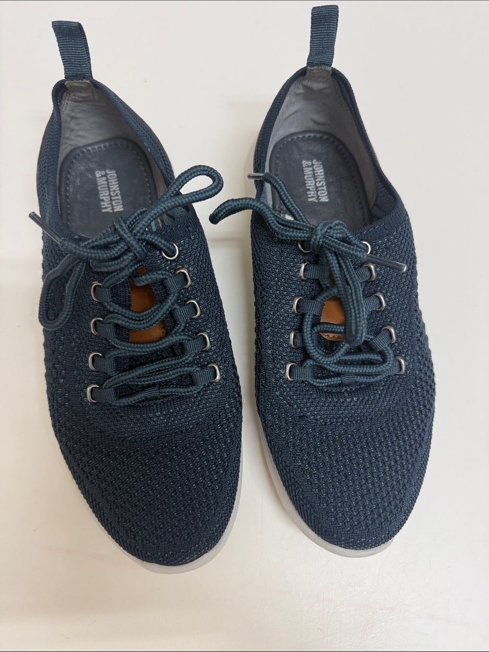 Johnston & Murphy Navy Knit Lace-Up Sneakers with Contrast Tab